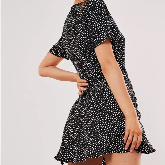 Black Polka Dot Ruched Side Tea Dress - Picture 2 of 6